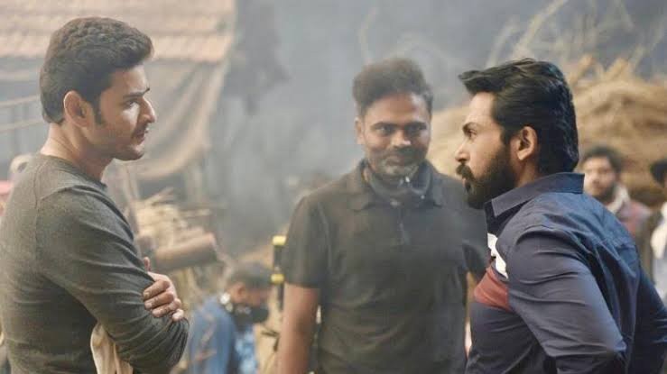 Mahesh Babu with Karthi on the Maharshi set Mahesh Babu with Karthi on the Maharshi set