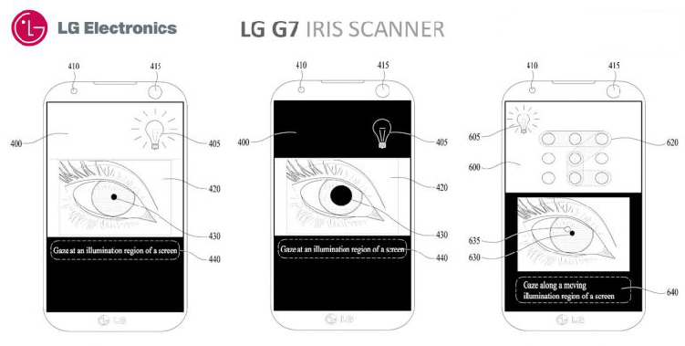 The Iris Scanner lights up a region of the screen or dims it depending on the lighting conditions for accurate iris scanning LG G7 iris Scanner