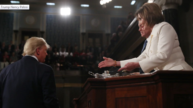 President Trump refuses to shake Democrat Nancy Pelosi's outstretched hand. (Reuters) President Trump refuses to shake Democrat Nancy Pelosi's outstretched hand. (Reuters)