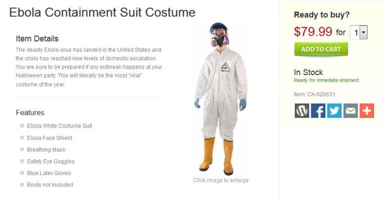 Ebola Halloween Costume: The site BrandsOnSale is selling Ebola Halloween Costume: The site BrandsOnSale is selling