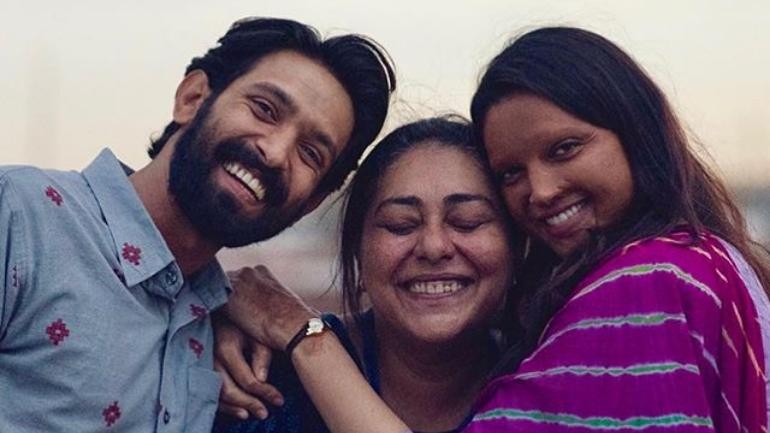 Vikrant Massey with Meghna Gulzar and Deepika Padukone from Chhapaak behind-the-scenes. Vikrant Massey with Meghna Gulzar and Deepika Padukone