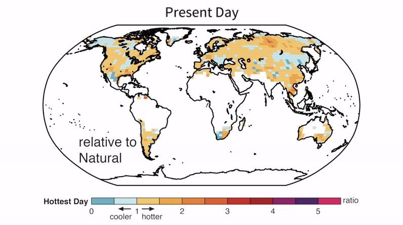 The present-day scenario shows our current risk with the pre-industrial climate as a baseline. extreme weather