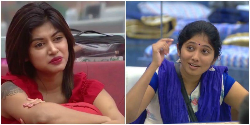 Oviya and Julie in Bigg Boss Tamil. Oviya and Julie