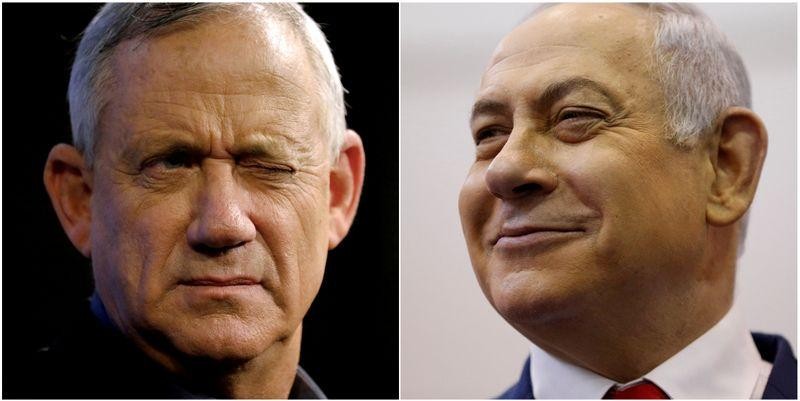 Benny Gantz (left), leader of Blue and White party and Israeli Prime Minister Benjamin Netanyahu. Netanyahu Gantz