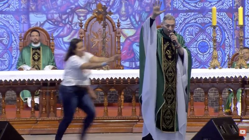 A 32-year-old woman pushed a popular Brazilian Priest Father Marcelo Rossi Brazillian Priest