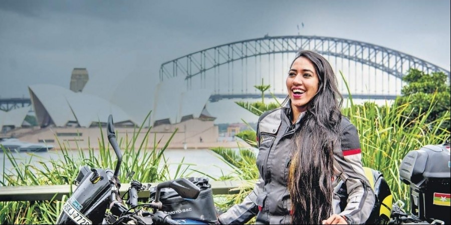 Candida Louis, a woman biker at India Bike Week in Goa. woman biker