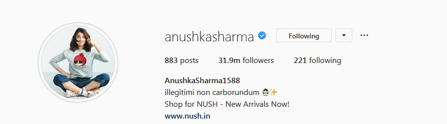 Anushka Sharma Instagram username
