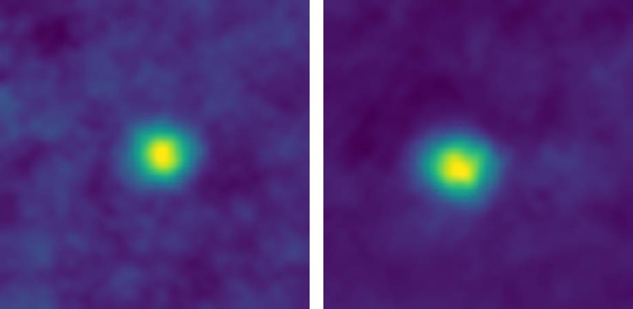 These December 2017 false-color images of KBOs 2012 HZ84 (left) and 2012 HE85 are, for now, the farthest from Earth ever captured by a spacecraft. They're also the closest-ever images of Kuiper Belt objects. nasa, New Horizons,