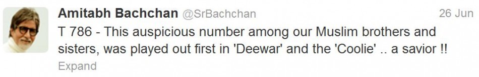 Amitabh Bachchan's 786th Tweet. Amitabh Bachchan's 786th Tweet.