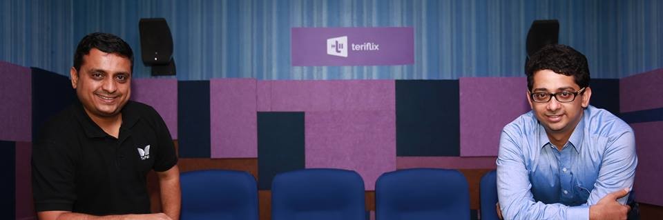 TERIFLIX founders Praveen (L) and Prashanth Udupa (R) pictured inside their TERIFLIX mini-theater hall. TERIFLIX mini theater founders