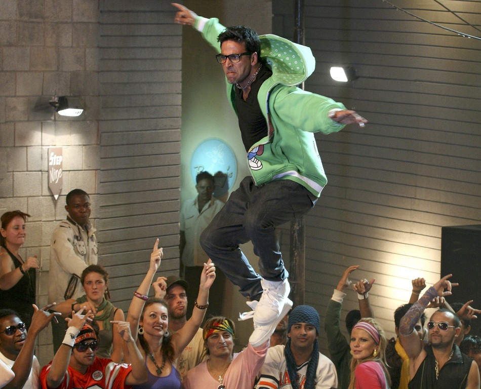 Bollywood actor Akshay Kumar jumps on a trampoline for a promotional video of his movie Akshay Kumar