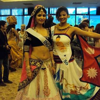 Miss International participant of India Ankita Shorey with another participant. Ankita Shorey