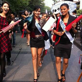 Miss International participant of India Ankita Shorey with other participants. Ankita Shorey