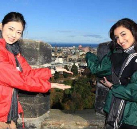 Kanishtha Dhankhar (R), with another contestant, on a sightseeing tour of Scotland ahead of the Kanishtha Dhankhar
