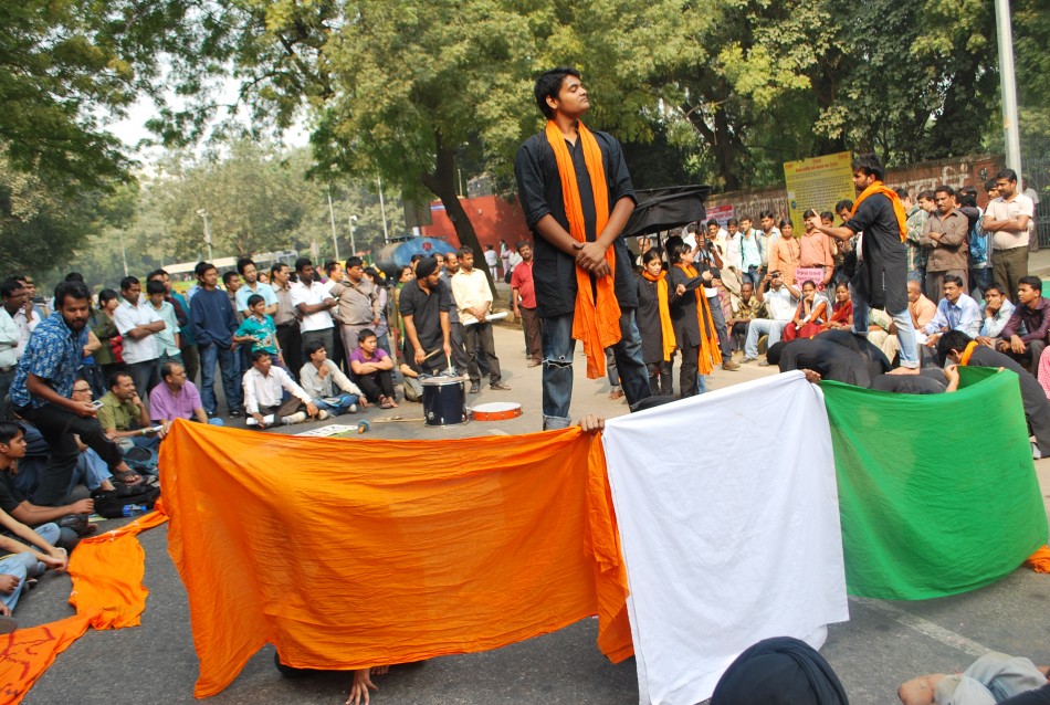 Agitators staged a day-long fast and silent sit-in, in support of Irom Chanu Sharmila's 11-year long fast against the Armed Forces Special Power Act (AFSPA) at Jantar Mantar, New Delhi on Oct. 5, 2011. Irom Chanu Sharmila