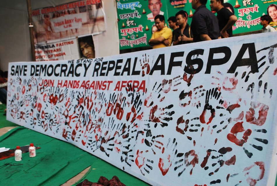 Agitators staged a day-long fast and silent sit-in, in support of Irom Chanu Sharmila's 11-year long fast against the Armed Forces Special Power Act (AFSPA) at Jantar Mantar, New Delhi on Oct. 5, 2011. Irom Chanu Sharmila