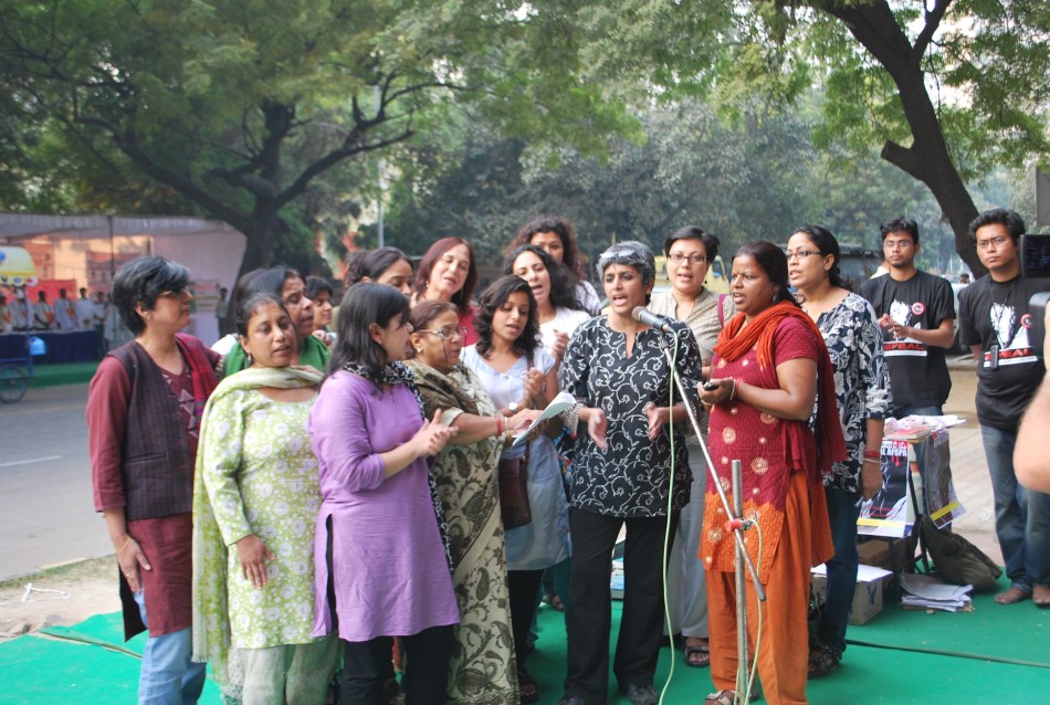 Agitators staged a day-long fast and silent sit-in, in support of Irom Chanu Sharmila's 11-year long fast against the Armed Forces Special Power Act (AFSPA) at Jantar Mantar, New Delhi on Oct. 5, 2011. Irom Chanu Sharmila