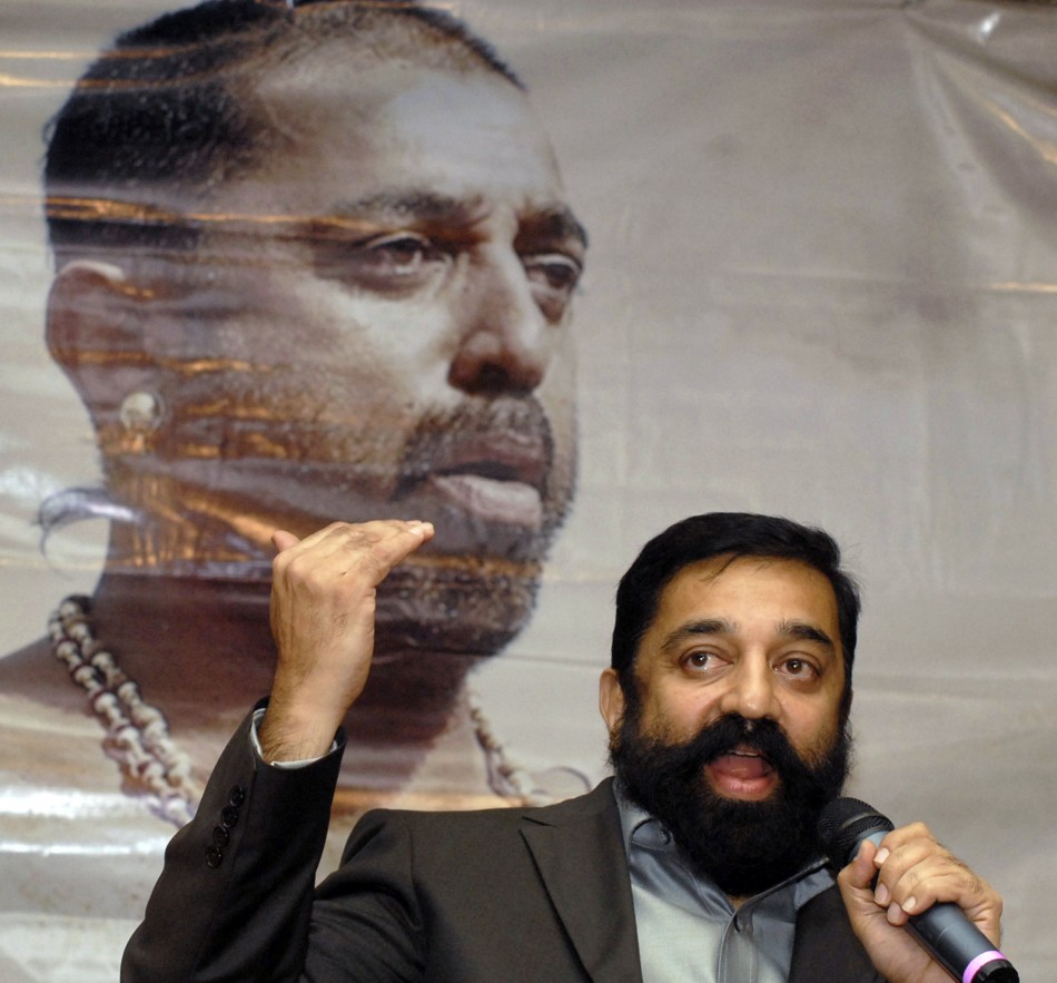 Actor Kamal Haasan speaks during a news conference to promote his film Kamal Haasan
