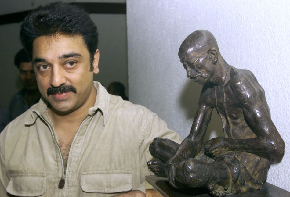 Actor Kamal Haasan talks to the press in New Delhi April 4. Kamal Haasan