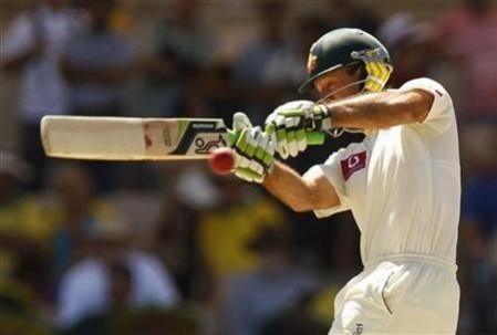 Ricky Ponting of Australia plays a shot during the fourth day of their fourth test cricket match against India in Adelaide January 27, 2012. Ricky Ponting