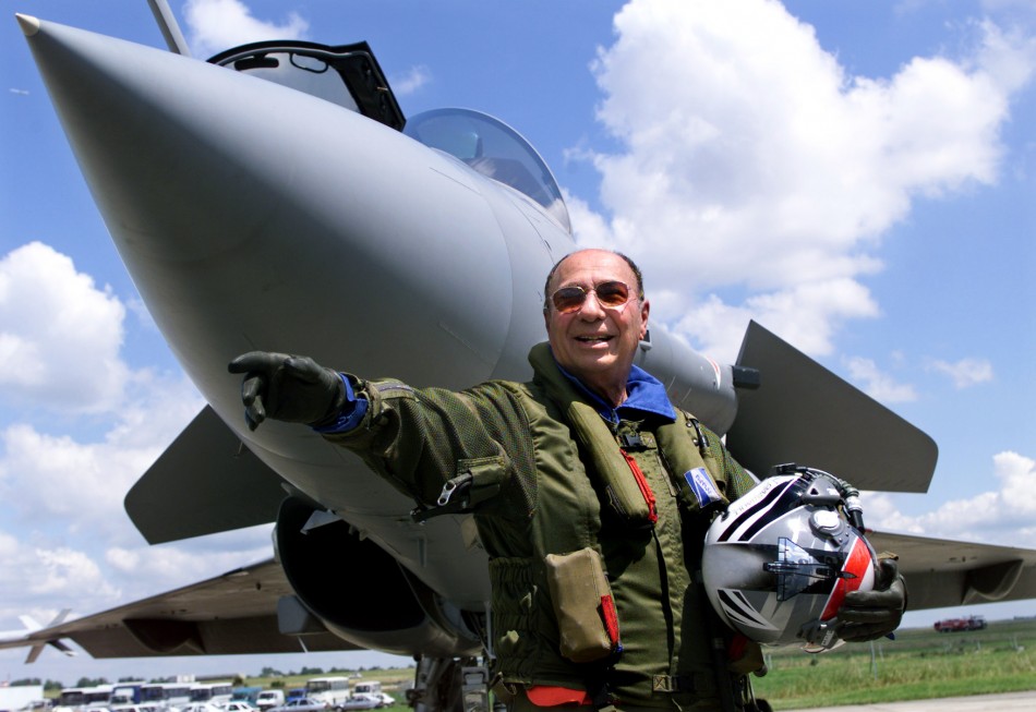 France's Serge Dassault, head of Dassault Aviation, stands in front of a French-made Rafale fighter jet after arriving from the southern city of Istres June 11. Rafale