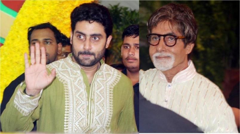 Actor Amitabh Bachchan (R) and Abhishek Bachchan at Esha Deol's wedding. (Facebook).