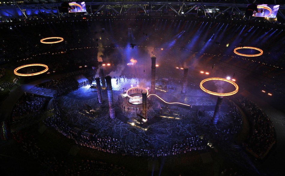 Performers take part in the opening ceremony of the London 2012 Olympic Games. London 2012 Olympic