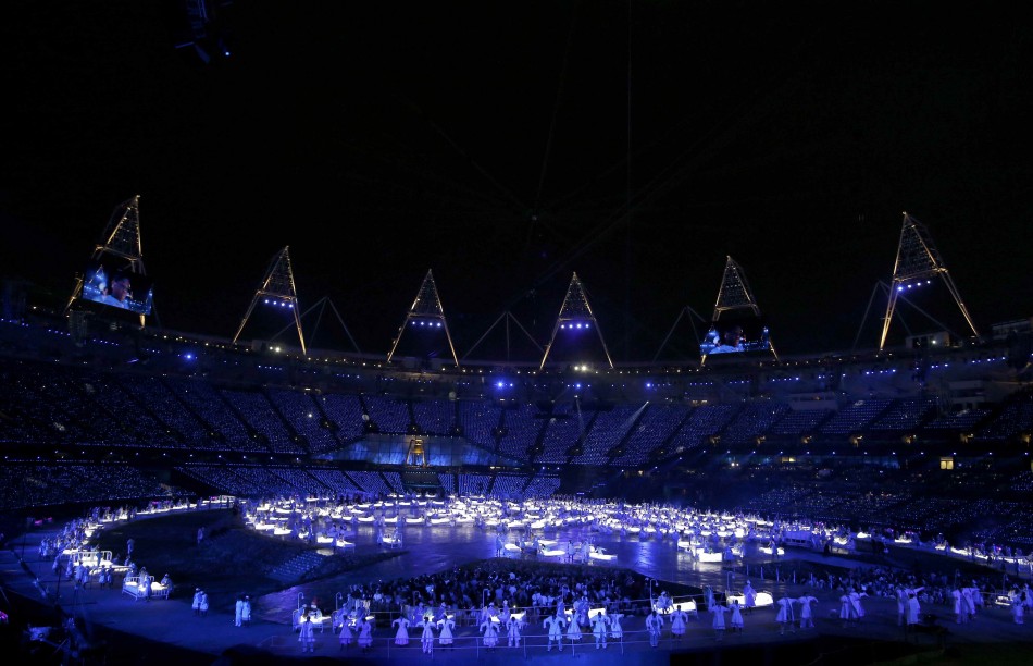 Performers take part in the opening ceremony of the London 2012 Olympic Games. London 2012 Olympic