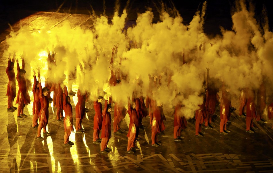 Performers take part in the opening ceremony of the London 2012 Olympic Games. London 2012 Olympic