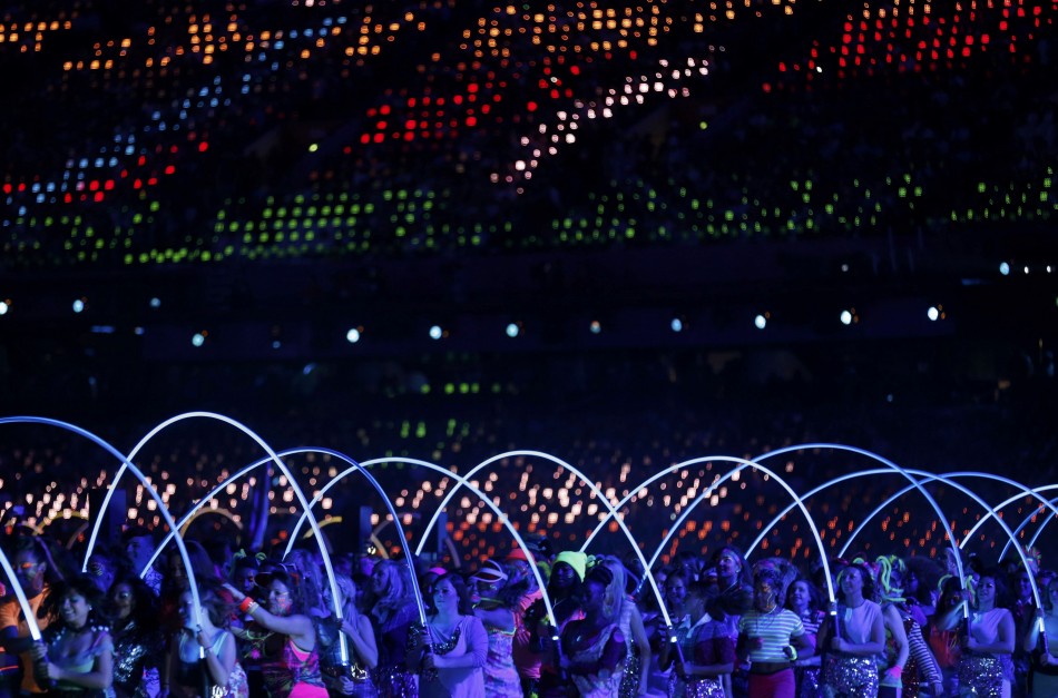 Performers take part in the opening ceremony of the London 2012 Olympic Games. London 2012 Olympic
