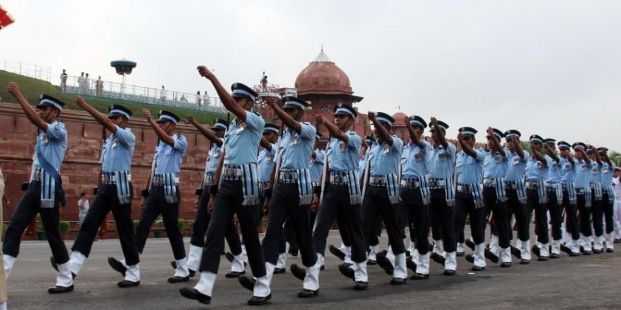 Air Force marching contingent during the Independence day rehearsal, at Red Fort, in Delhi on August 13, 2012. Courtesy: PIB Air Force marching contingent