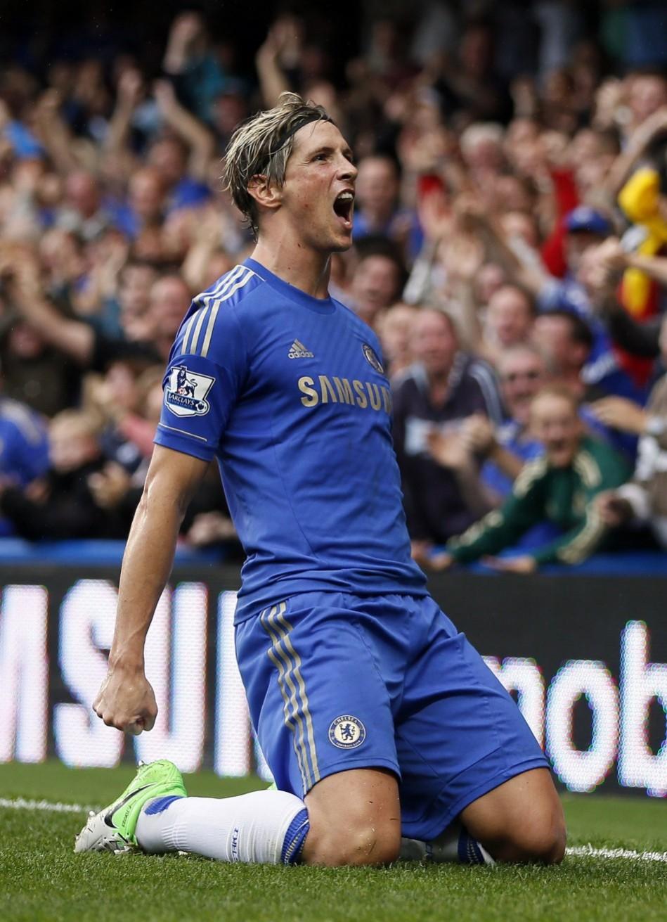 Chelsea's Torres celebrates after scoring against Newcastle United during their English Premier League soccer match at Stamford Bridge in London Fernando Torres