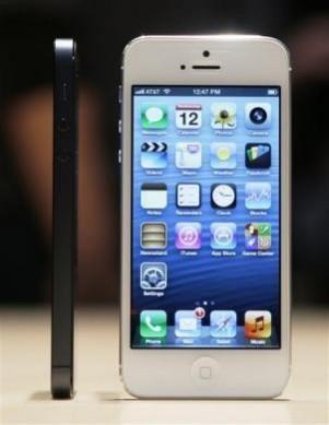 The iPhone 5 on display after its introduction during Apple Inc.'s iPhone media event in San Francisco, California September 12, 2012. iPhone 5