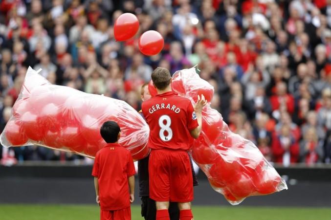 Liverpool's Steven Gerrard releases 96 balloons in memory of the victims of the Hillsborough disaster at Anfield in Liverpool Liverpool, Manchester United