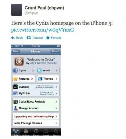 Screen shot of Grant Paul's tweets on iPhone 5 jailbreaks Screen shot of Grant Paul's tweets on iPhone 5 jailbreaks