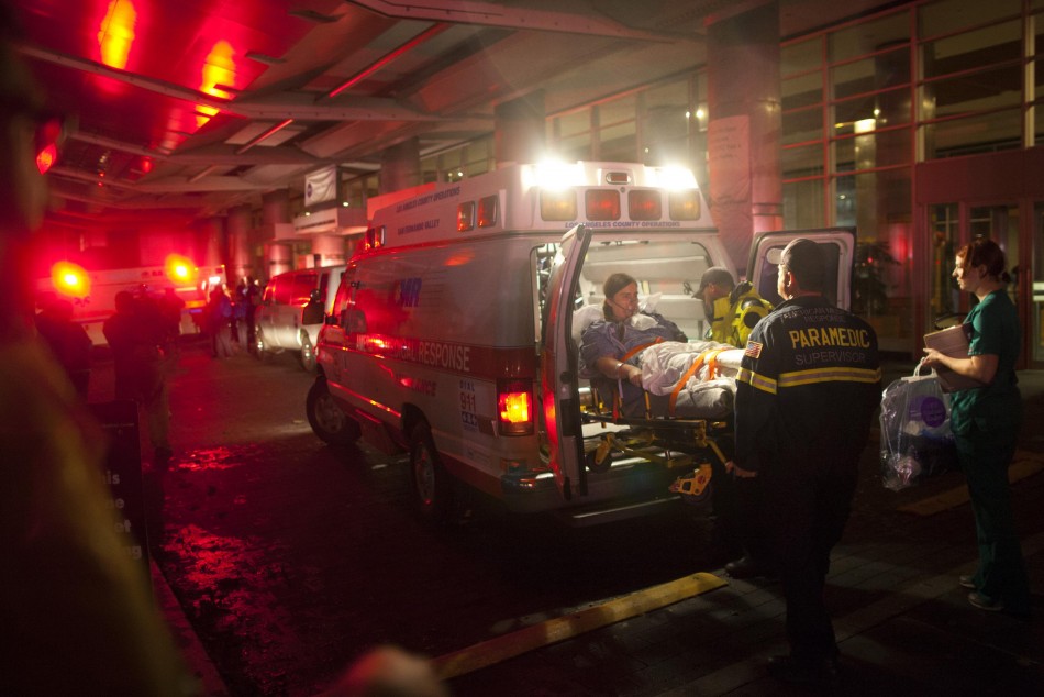 Paramedics evacuate patients from New York University Tisch Hospital due to a power outage as Hurricane Sandy makes its approach in New York Hurricane Sandy