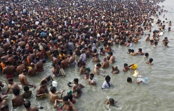 Hindus offer prayers on the banks of river Ganges on the holy day of Mahalaya