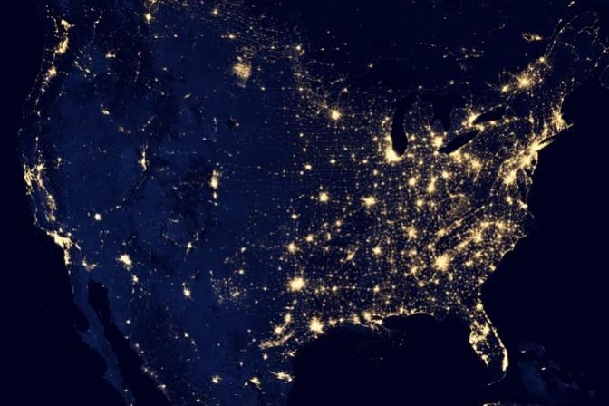 This image of the continental United States at night is a composite assembled from data acquired by the Suomi NPP satellite in April and October 2012. (NASA) NASA Reveals Nighttime Views of Earth