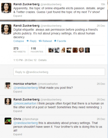 Screen Shot of Randi Zuckerberg's Tweet Screen Shot of Randi Zuckerberg's Tweet