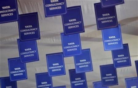 Logos of Tata Consultancy Services (TCS) are displayed at the venue of the annual general meeting of the software services provider in Mumbai, June 29, 2012. Logos of Tata Consultancy Services (TCS) are displayed at the venue of the annual general meeting of the software services provider in Mumbai, June 29, 2012.