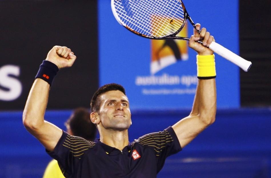 Novak Djokovic of Serbia celebrates defeating David Ferrer of Spain in their men's singles semi-final match at the Australian Open tennis tournament in Melbourne Novak Djokovic