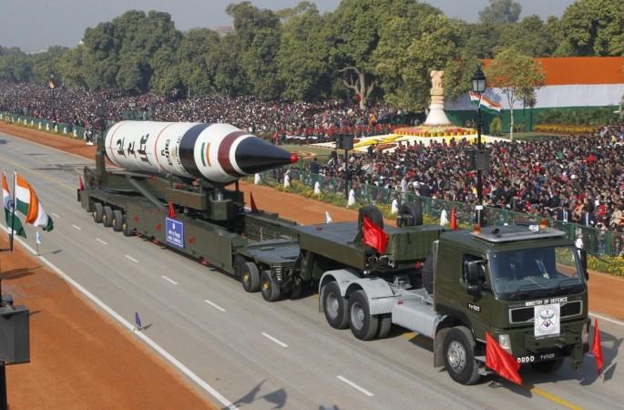 Surface-to-surface Agni V missile is displayed during the Republic Day parade in New Delhi (Reuters)
