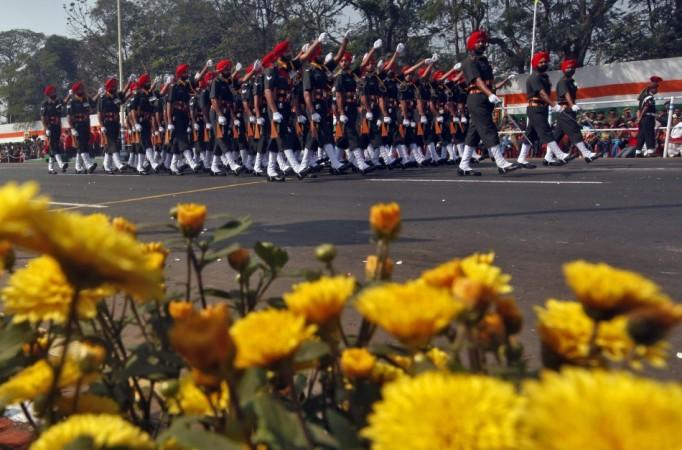 Indian soldiers march during the Republic Day parade in Kolkata (Reuters)