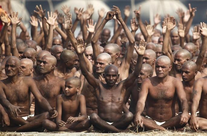 Newly initiated Naga Sadhus