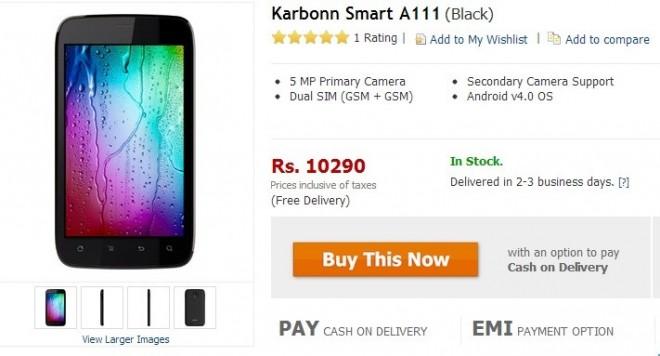 Karbonn’s 5.0-inch Smart A111 Android Smartphone Pops Online for ₹10,290