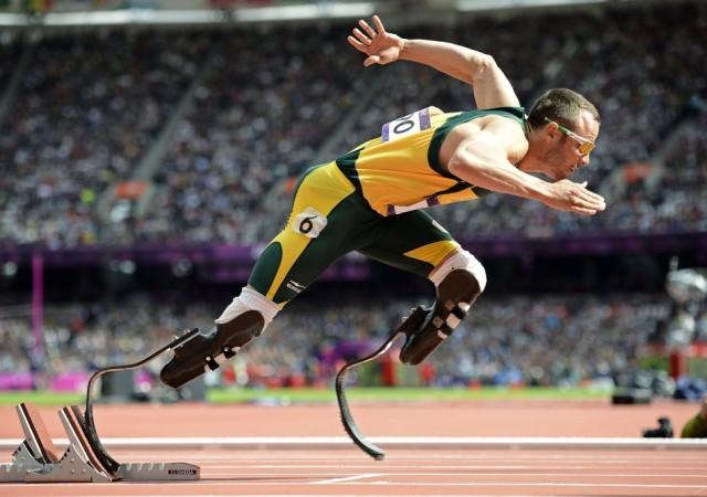 File photo of South Africa's Oscar Pistorius starting his men's 400m round 1 heats at the London 2012 Olympic Games at the Olympic Stadium Oscar Pistorius
