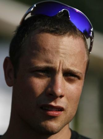 File photo of South African Oscar Pistorius speaking to journalists after a training session for the international EAA athletics meeting in Lucerne Oscar Pistorius