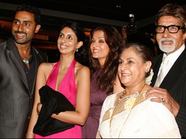 Amitabh Bachchan, his wife Jaya, son Abhishek, daughter-in-law Aishwarya and daughter Shweta. Reuters