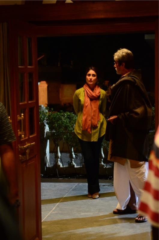 Amitabh Bachchan and Kareena Kapoor during the shooting of upcoming film “Satyagrah”