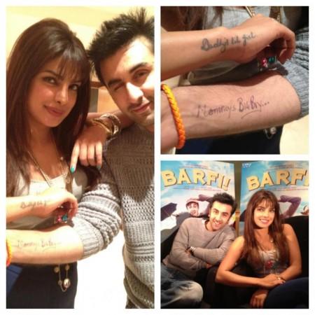 Ranbir Kapoor aping Priyanka Chopra's tattoo